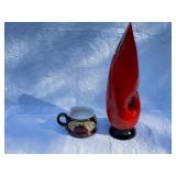 Frankoma Red Art Pottery Vase and Vintage Handled Mug Set