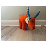 Pair of Handmade Wool Animal Figures - Monkey with Baby and Orange Antelope