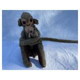 Pair of Handmade Wool Animal Figures - Monkey with Baby and Orange Antelope
