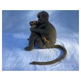 Pair of Handmade Wool Animal Figures - Monkey with Baby and Orange Antelope
