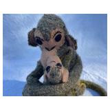 Pair of Handmade Wool Animal Figures - Monkey with Baby and Orange Antelope