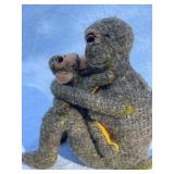 Pair of Handmade Wool Animal Figures - Monkey with Baby and Orange Antelope