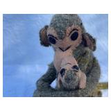 Pair of Handmade Wool Animal Figures - Monkey with Baby and Orange Antelope