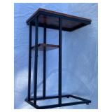 Metal Frame Side Table with Rustic Wood Top and Shelf