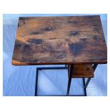Metal Frame Side Table with Rustic Wood Top and Shelf