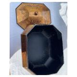 Decorative Painted Tin Box and Burl Wood Bowl with Moss Balls, Plate, and Bust