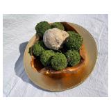Decorative Painted Tin Box and Burl Wood Bowl with Moss Balls, Plate, and Bust