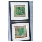 Pair of Framed Botanical Art Prints with Green Leaf Motif