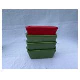Ceramic Kitchenware Collection: Bread Loaf Pans, Square Plates with Stand, Vintage Brown Mixing Bowl with Lid, and Quilted Placemats