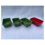 Ceramic Kitchenware Collection: Bread Loaf Pans, Square Plates with Stand, Vintage Brown Mixing Bowl with Lid, and Quilted Placemats