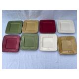 Ceramic Kitchenware Collection: Bread Loaf Pans, Square Plates with Stand, Vintage Brown Mixing Bowl with Lid, and Quilted Placemats