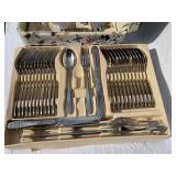 Lago di Como Flatware Set with Decorative Case, Serving Tray, Placemats, and Striped Table Linens
