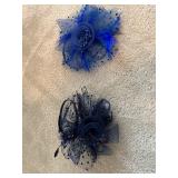 Set of 2 Navy Blue Fascinator Hats with Feathers and Headband