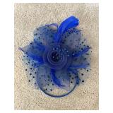 Set of 2 Navy Blue Fascinator Hats with Feathers and Headband