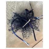 Set of 2 Navy Blue Fascinator Hats with Feathers and Headband
