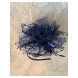 Set of 2 Navy Blue Fascinator Hats with Feathers and Headband