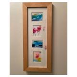 Framed Trio of Abstract Watercolor Art with Floral Accents