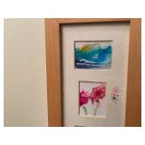 Framed Trio of Abstract Watercolor Art with Floral Accents