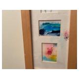 Framed Trio of Abstract Watercolor Art with Floral Accents