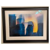 Framed Abstract Modern Art Print with Blue and Yellow Tones