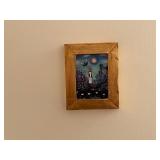 Framed Folk Art Mermaid Painting with Gold Frame