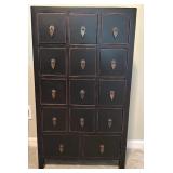 Distressed Black Multi-Drawer Wood Cabinet with Metal Pulls