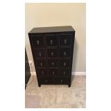 Distressed Black Multi-Drawer Wood Cabinet with Metal Pulls