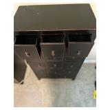 Distressed Black Multi-Drawer Wood Cabinet with Metal Pulls