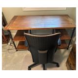 Office Desk with Rustic Wood Top and Shelves Plus Rolling Office Chair