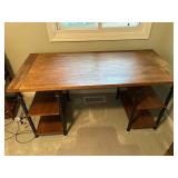 Office Desk with Rustic Wood Top and Shelves Plus Rolling Office Chair