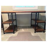 Office Desk with Rustic Wood Top and Shelves Plus Rolling Office Chair