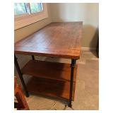 Office Desk with Rustic Wood Top and Shelves Plus Rolling Office Chair