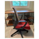 Office Desk with Rustic Wood Top and Shelves Plus Rolling Office Chair