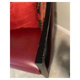 Contemporary Red Faux Leather Accent Chair with Pillow and Embroidered Throw