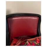 Contemporary Red Faux Leather Accent Chair with Pillow and Embroidered Throw