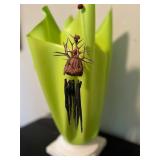 Decorative Green Table Lamp with Unique Shade and Hanging Wooden Accent