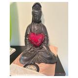 Decorative Buddha Statue Holding Red Mosaic Heart