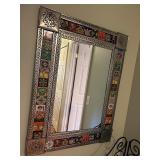 Handcrafted Mexican Tin Mirror with Colorful Talavera Tiles