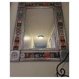 Handcrafted Mexican Tin Mirror with Colorful Talavera Tiles