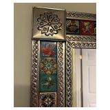 Handcrafted Mexican Tin Mirror with Colorful Talavera Tiles