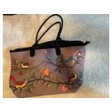 Set of 2 Embroidered Travel Bags with Floral and Bird Designs