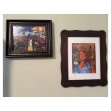 Pair of Framed Colorful Art Prints Featuring Women and Nature