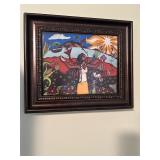Pair of Framed Colorful Art Prints Featuring Women and Nature