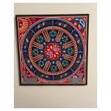 Framed Huichol Yarn Art Mandala with Animal Motifs