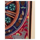 Framed Huichol Yarn Art Mandala with Animal Motifs