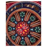 Framed Huichol Yarn Art Mandala with Animal Motifs