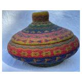 Collection of Woven Lidded Basket, Glass Bowl with Stand, Decorative Figurines and Trinkets