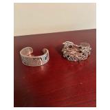Set of 2 Artistic Cuff Bracelets - Sterling Silver and Mixed Gemstone
