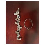 Collection of 5 Vintage Silver Jewelry Pieces including Bracelet, Bangle, Necklace, Ring, and Pendant