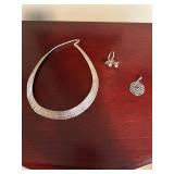 Collection of 5 Vintage Silver Jewelry Pieces including Bracelet, Bangle, Necklace, Ring, and Pendant